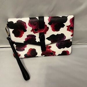 Charming Charlie Black and Red Floral Clutch